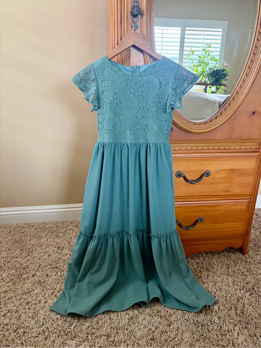 Girls Large casual Sage Prairie Cottagecore Maxi Play Dress with tiered skirt